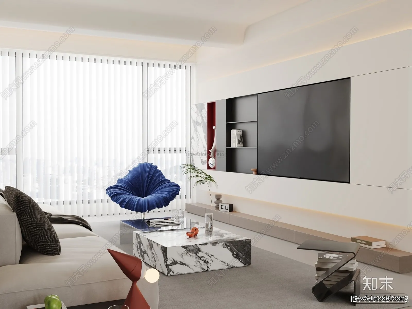 Modern Style Interior 3D Blocks and 3D Models – Living Room 3D Scene – 150 – CORONA