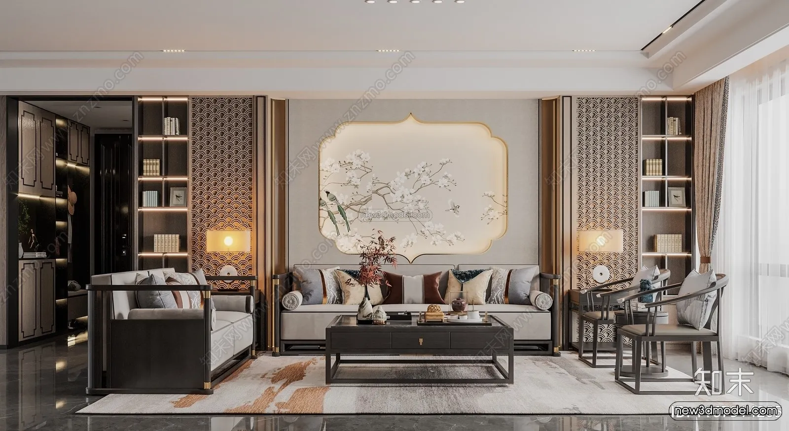 Modern Style Interior 3D Blocks and 3D Models – Living Room 3D Scene – 155 – CORONA