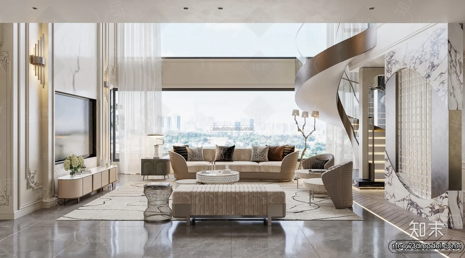 Modern Style Interior 3D Blocks and 3D Models – Living Room 3D Scene – 169 – CORONA