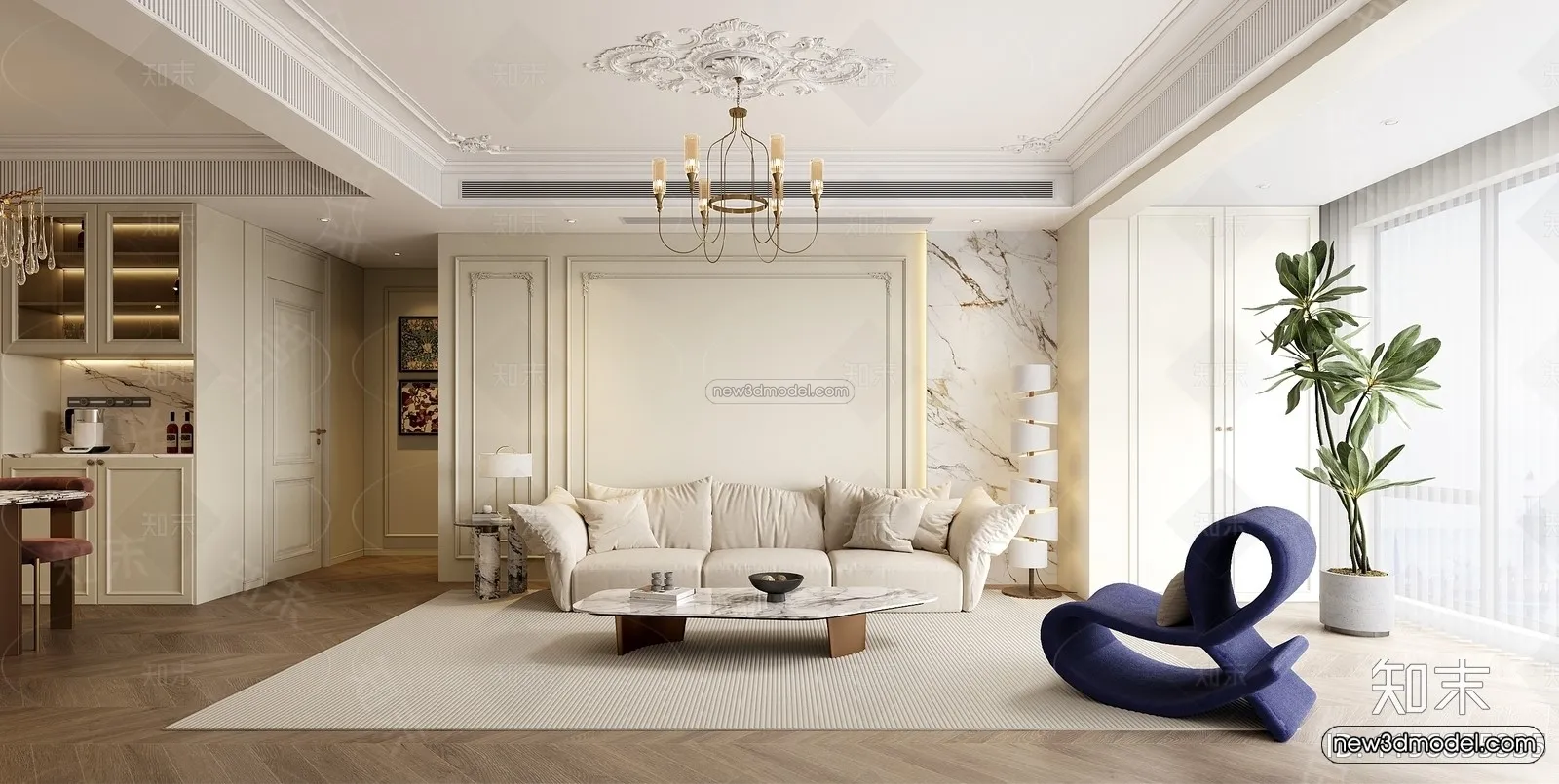 Modern Style Interior 3D Blocks and 3D Models – Living Room 3D Scene – 244 – CORONA