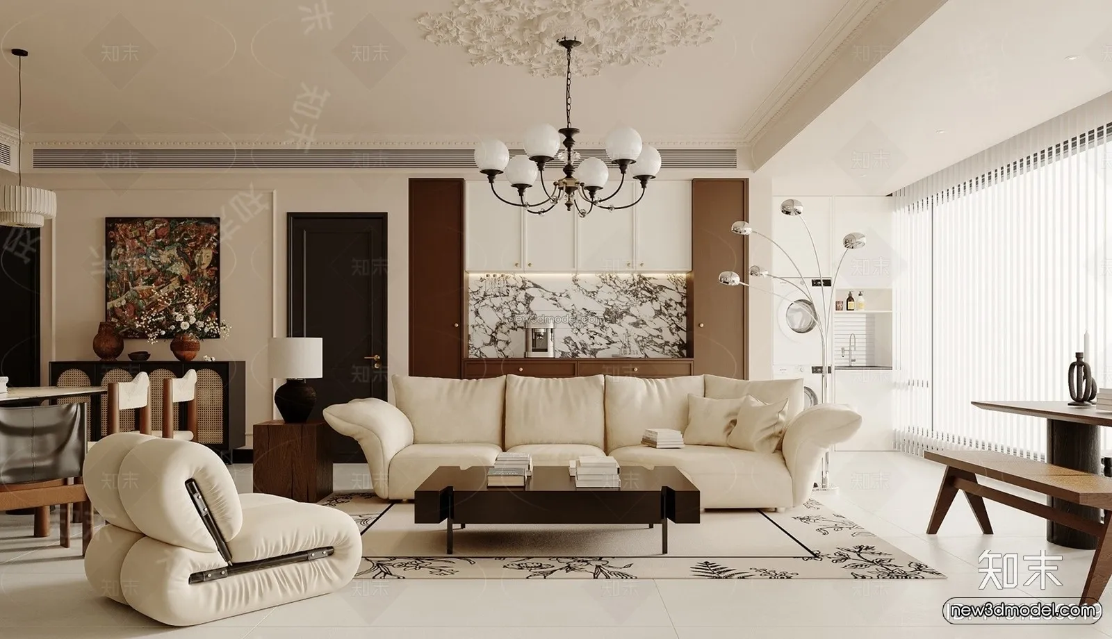 Modern Style Interior 3D Blocks and 3D Models – Living Room 3D Scene – 251 – CORONA