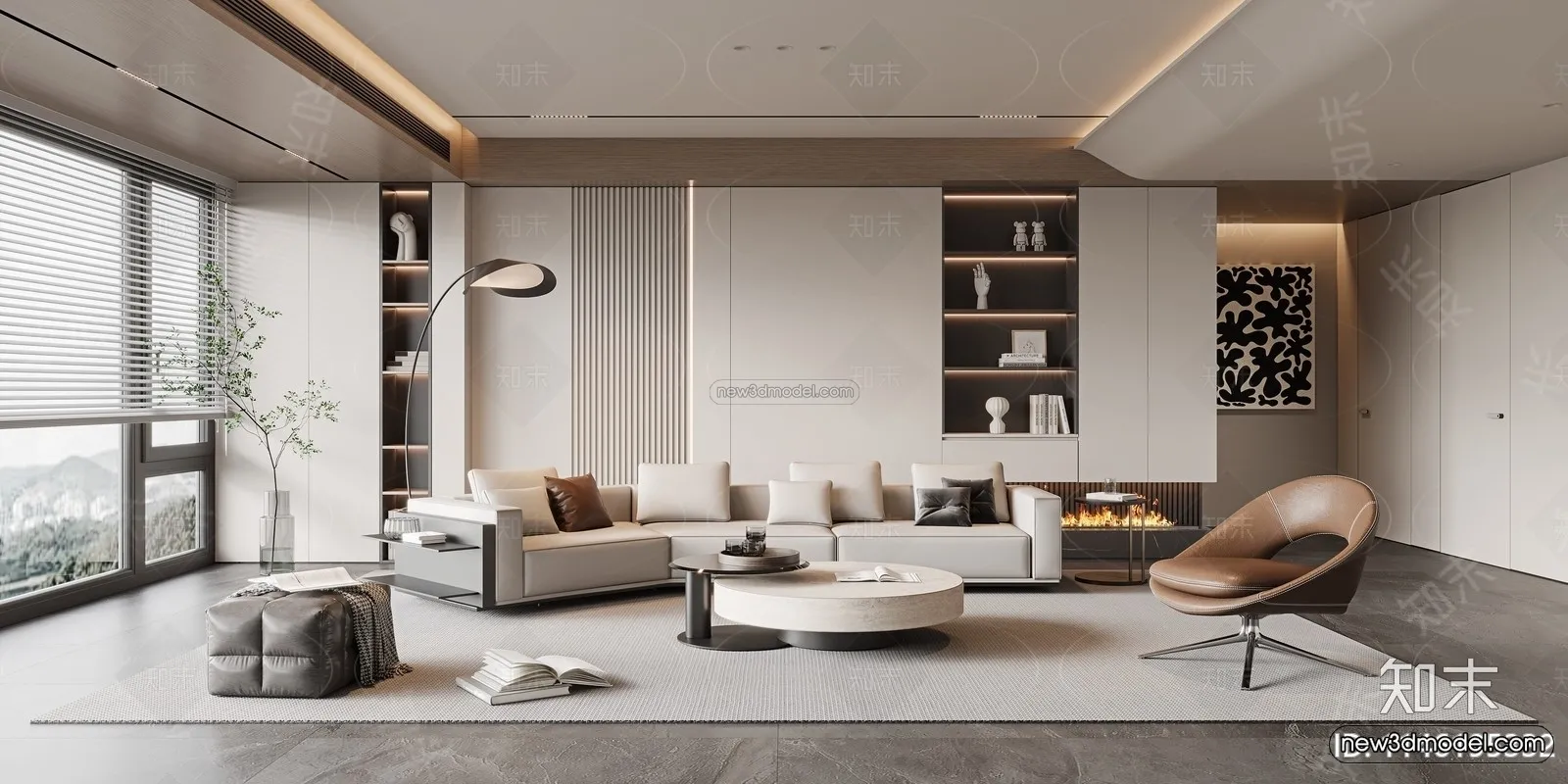 Modern Style Interior 3D Blocks and 3D Models – Living Room 3D Scene – 254 – CORONA