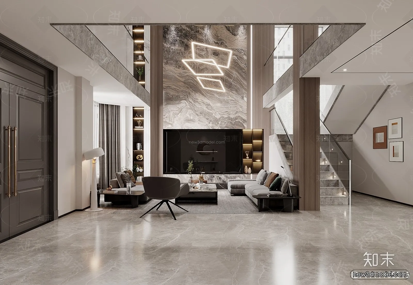 Modern Style Interior 3D Blocks and 3D Models – Living Room 3D Scene – 256 – CORONA