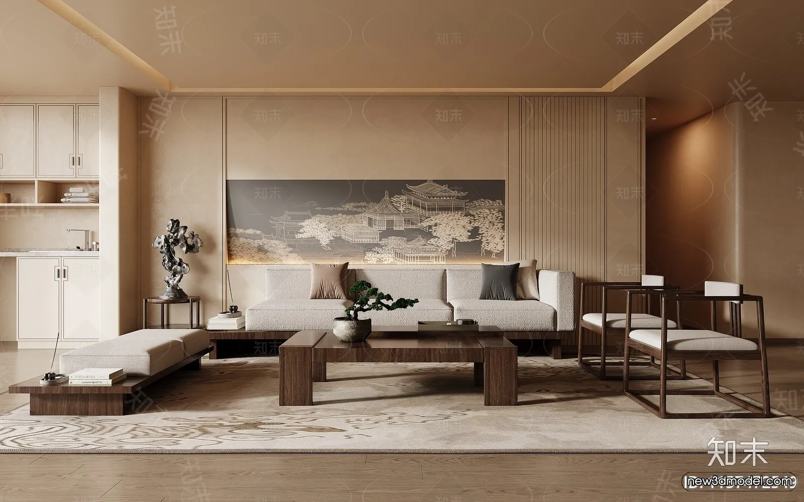 Modern Style Interior 3D Blocks and 3D Models – Living Room 3D Scene – 260 – CORONA