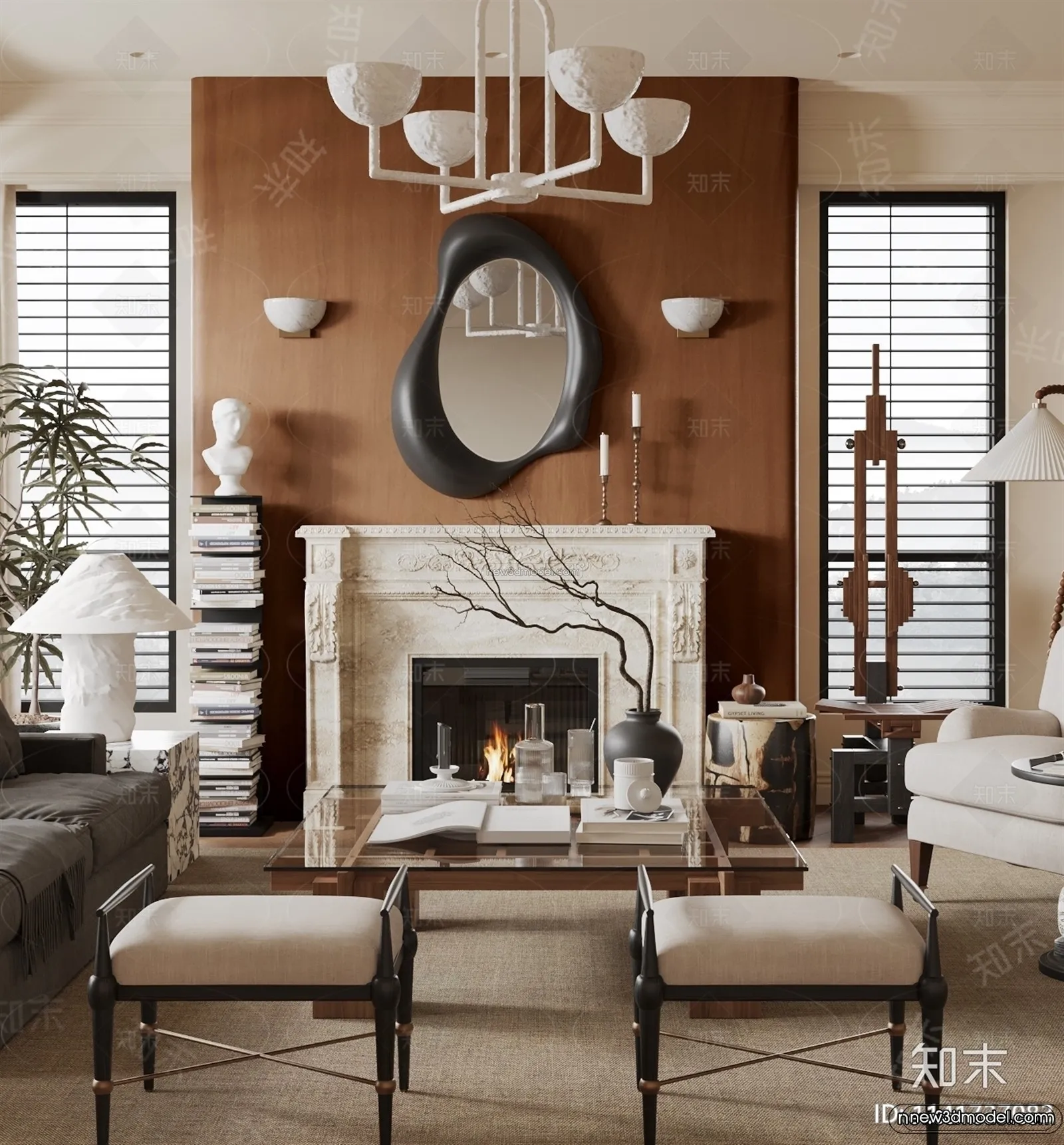 Modern Style Interior 3D Blocks and 3D Models – Living Room 3D Scene – 275 – CORONA