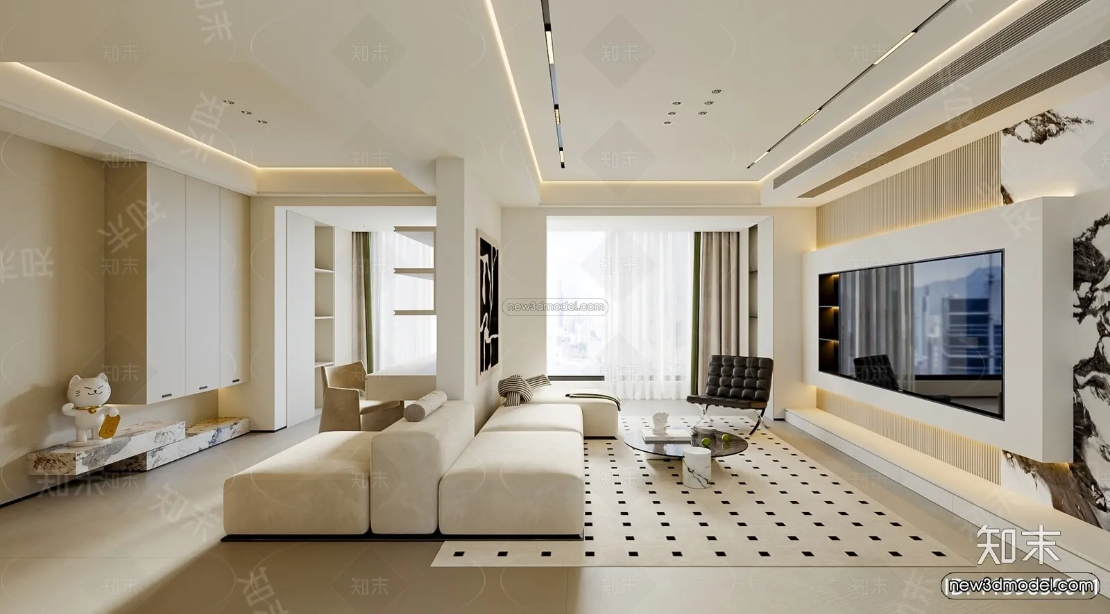 Modern Style Interior 3D Blocks and 3D Models – Living Room 3D Scene – 289 – CORONA