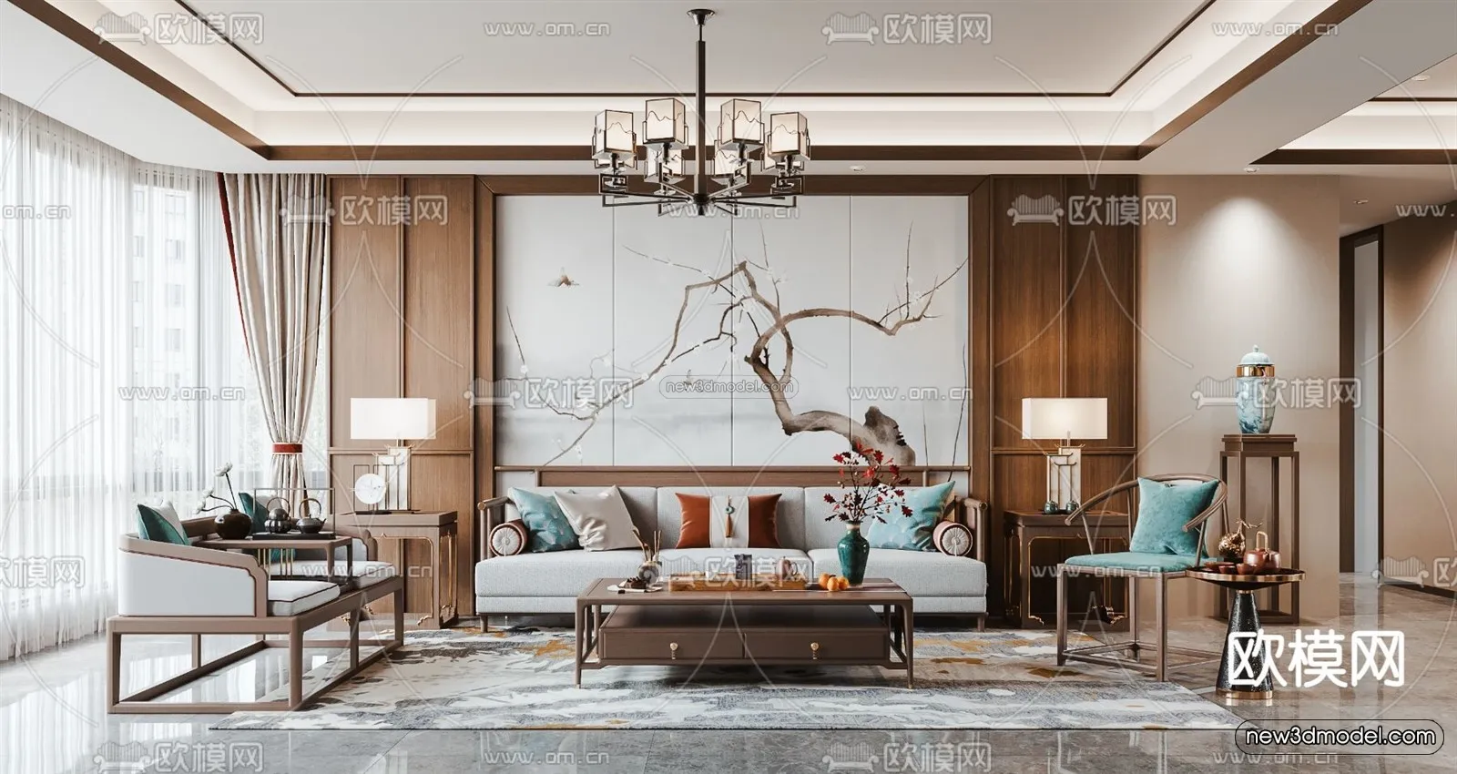 Modern Style Interior 3D Blocks and 3D Models – Living Room 3D Scene – 299 – CORONA