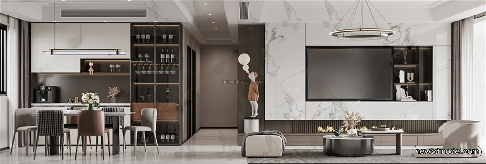 Modern Style Interior 3D Blocks and 3D Models – Living Room 3D Scene – 300 – CORONA