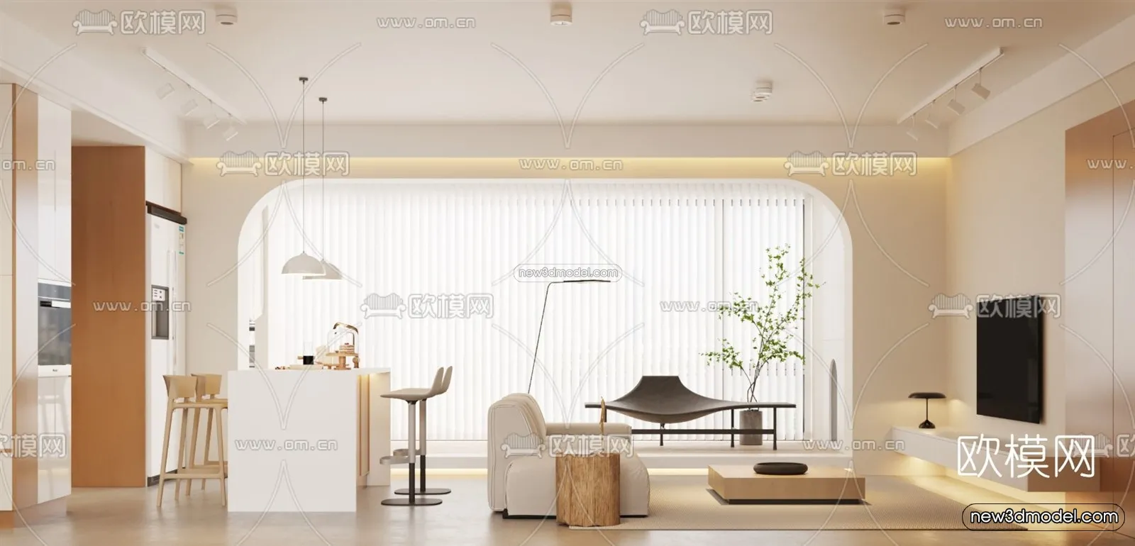 Modern Style Interior 3D Blocks and 3D Models – Living Room 3D Scene – 303 – CORONA