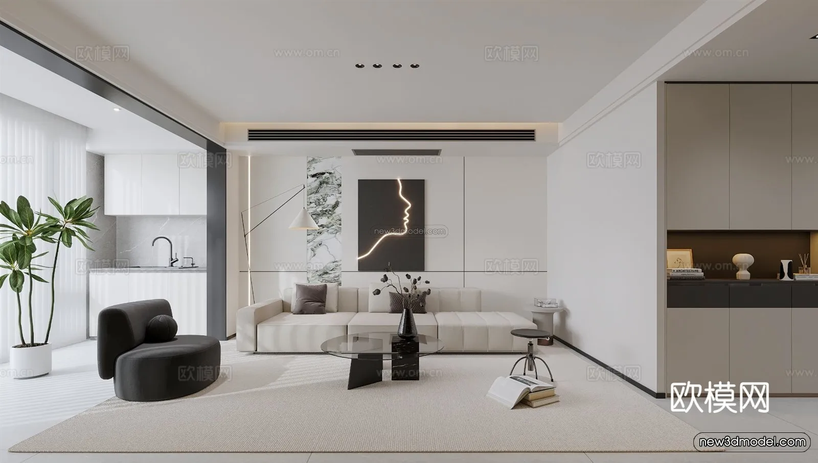 Modern Style Interior 3D Blocks and 3D Models – Living Room 3D Scene – 320 – CORONA