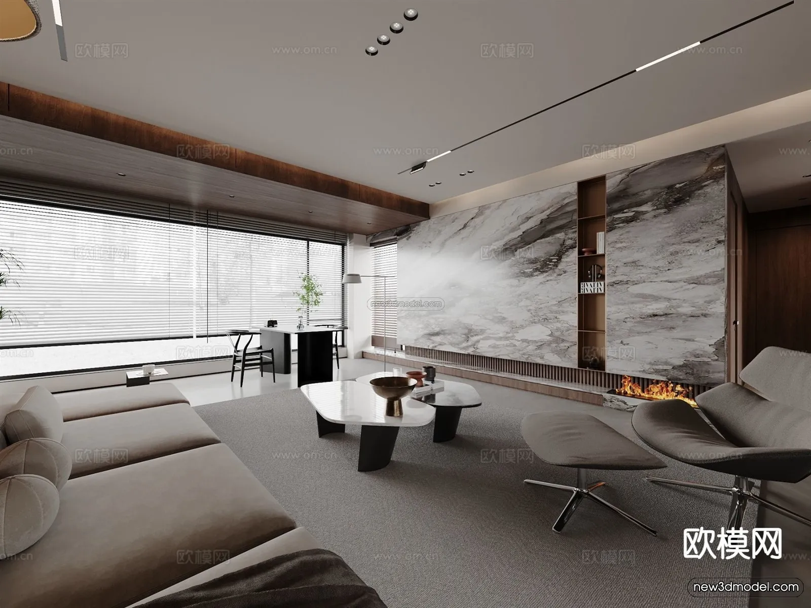 Modern Style Interior 3D Blocks and 3D Models – Living Room 3D Scene – 329 – CORONA