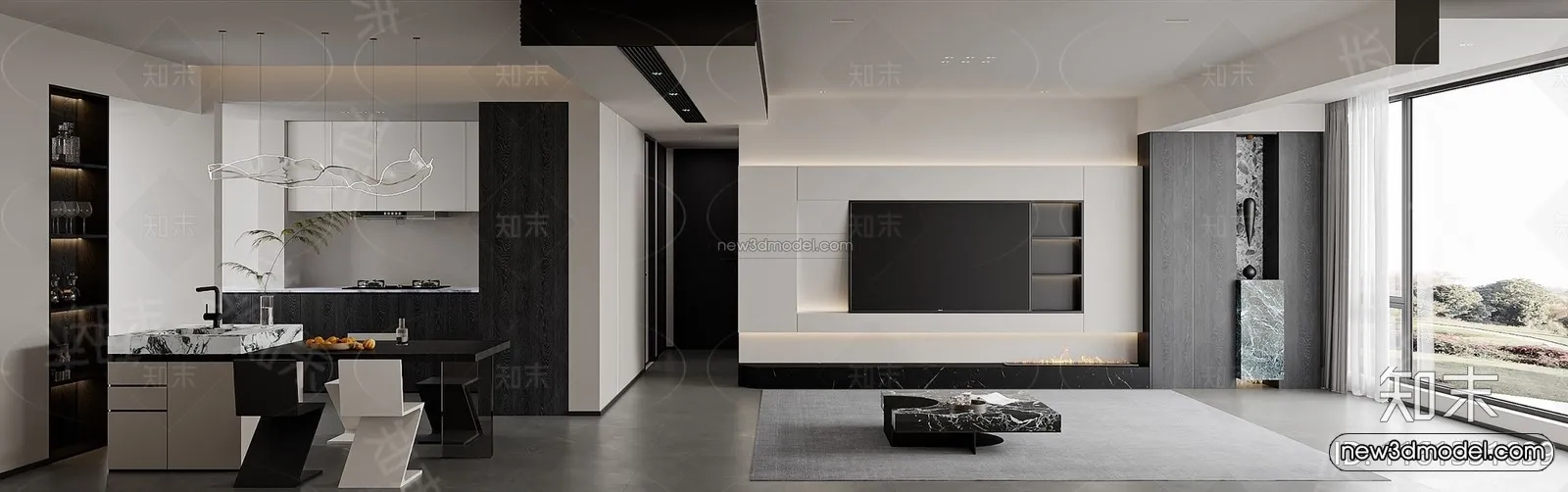 Modern Style Interior 3D Blocks and 3D Models – Living Room 3D Scene – 330 – CORONA