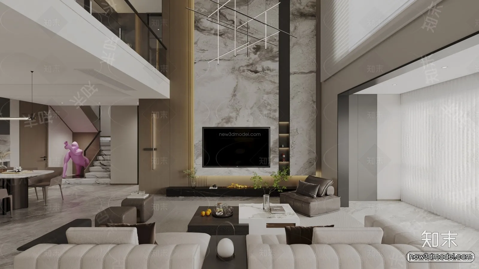 Modern Style Interior 3D Blocks and 3D Models – Living Room 3D Scene – 337 – CORONA