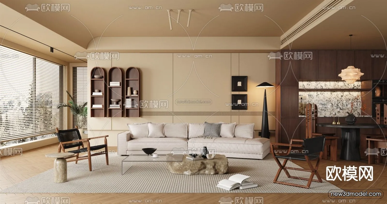 Modern Style Interior 3D Blocks and 3D Models – Living Room 3D Scene – 343 – CORONA