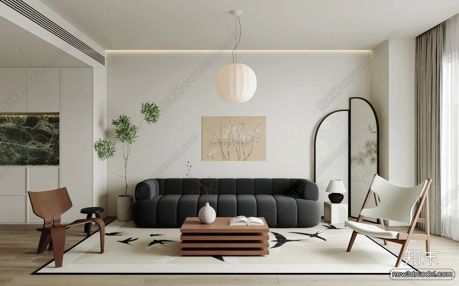 Modern Style Interior 3D Blocks and 3D Models – Living Room 3D Scene – 346 – CORONA