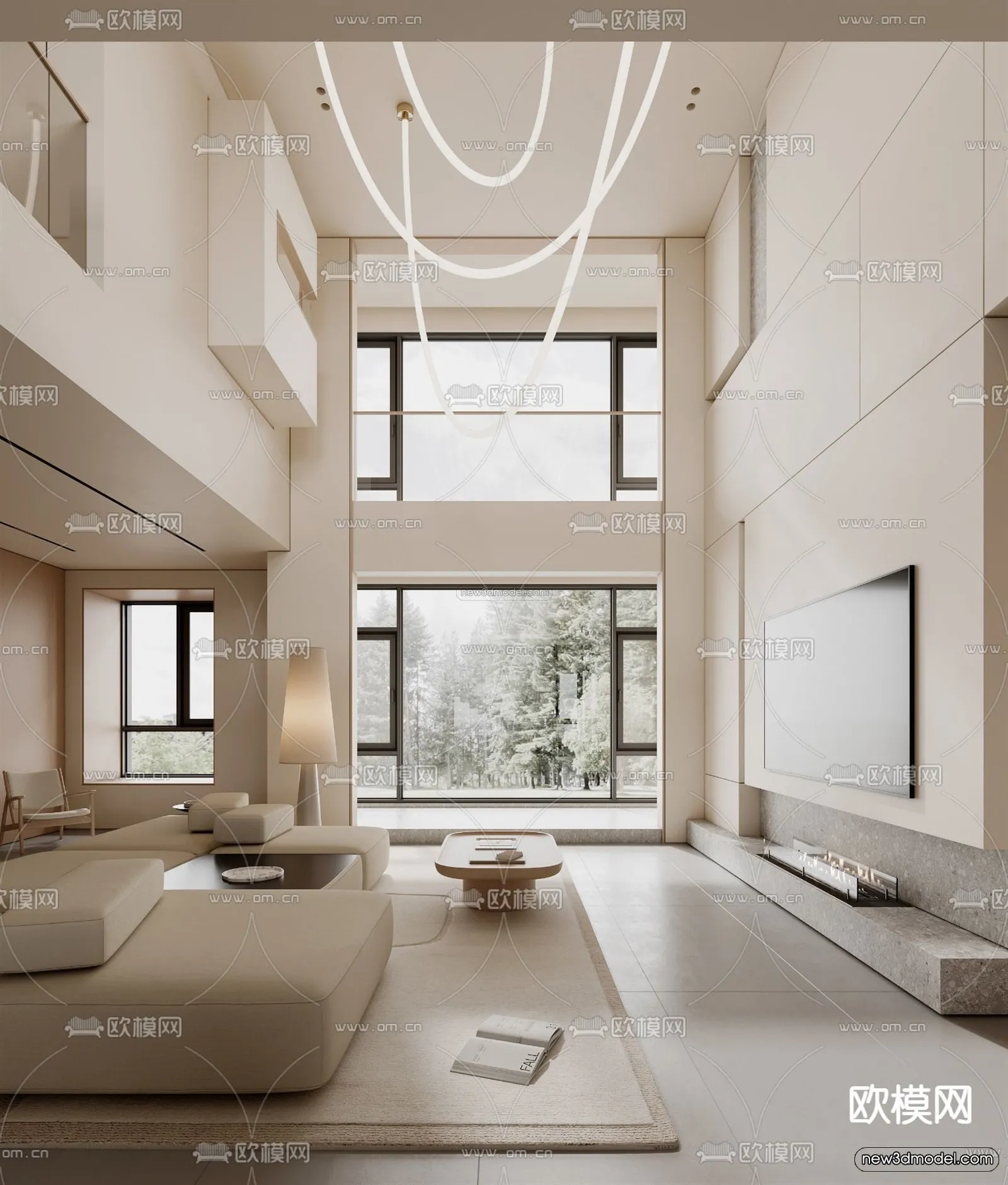 Modern Style Interior 3D Blocks and 3D Models – Living Room 3D Scene – 357 – CORONA