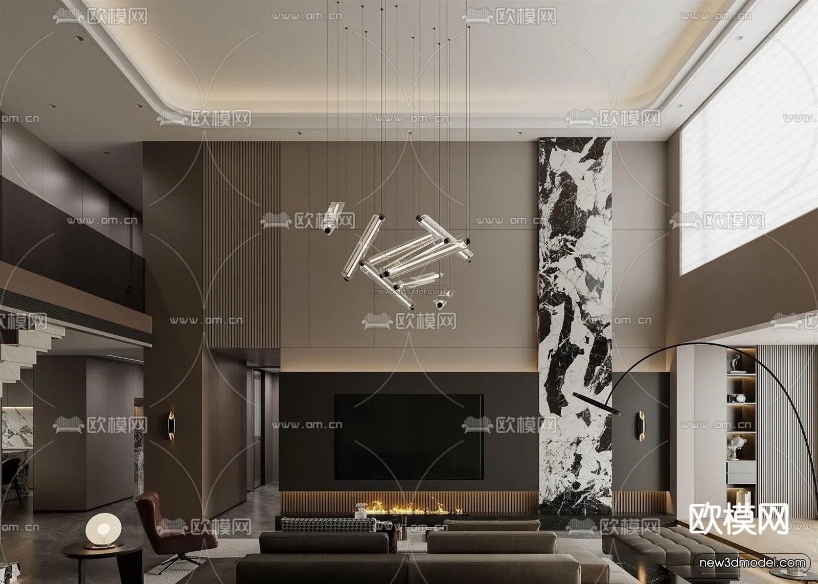 Modern Style Interior 3D Blocks and 3D Models – Living Room 3D Scene – 358 – CORONA