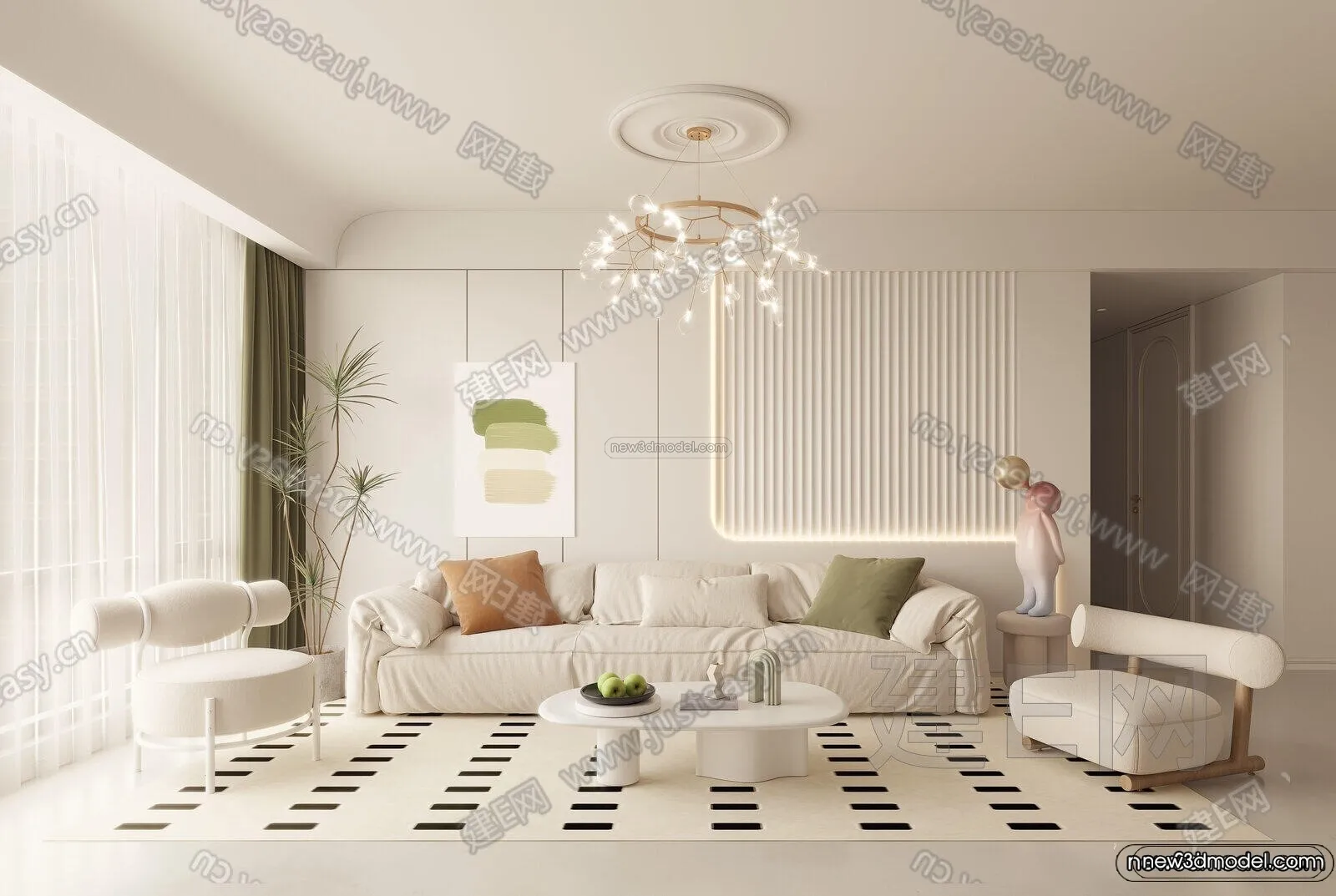 Modern Style Interior 3D Blocks and 3D Models – Living Room 3D Scene – 371 – CORONA