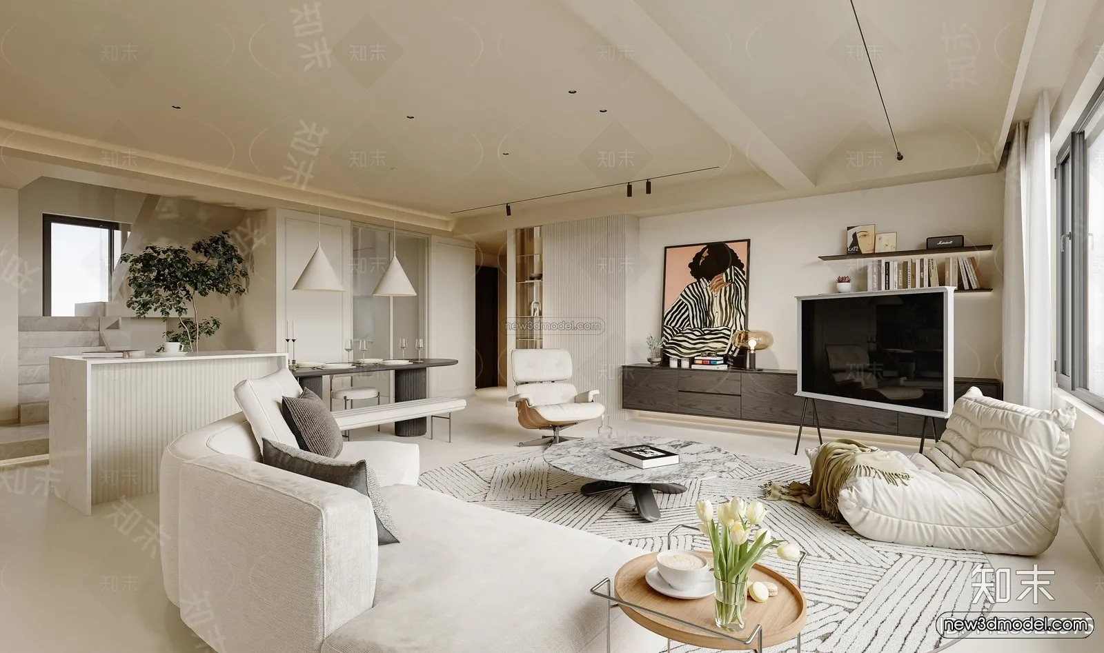 Modern Style Interior 3D Blocks and 3D Models – Living Room 3D Scene – 387 – CORONA