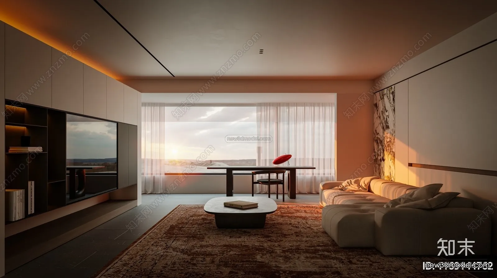 Modern Style Interior 3D Blocks and 3D Models – Living Room 3D Scene – 395 – CORONA