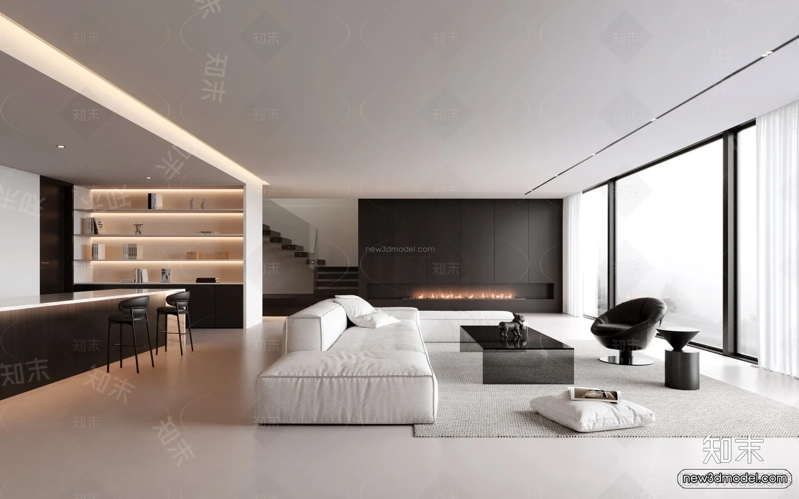 Modern Style Interior 3D Blocks and 3D Models – Living Room 3D Scene – 412 – CORONA