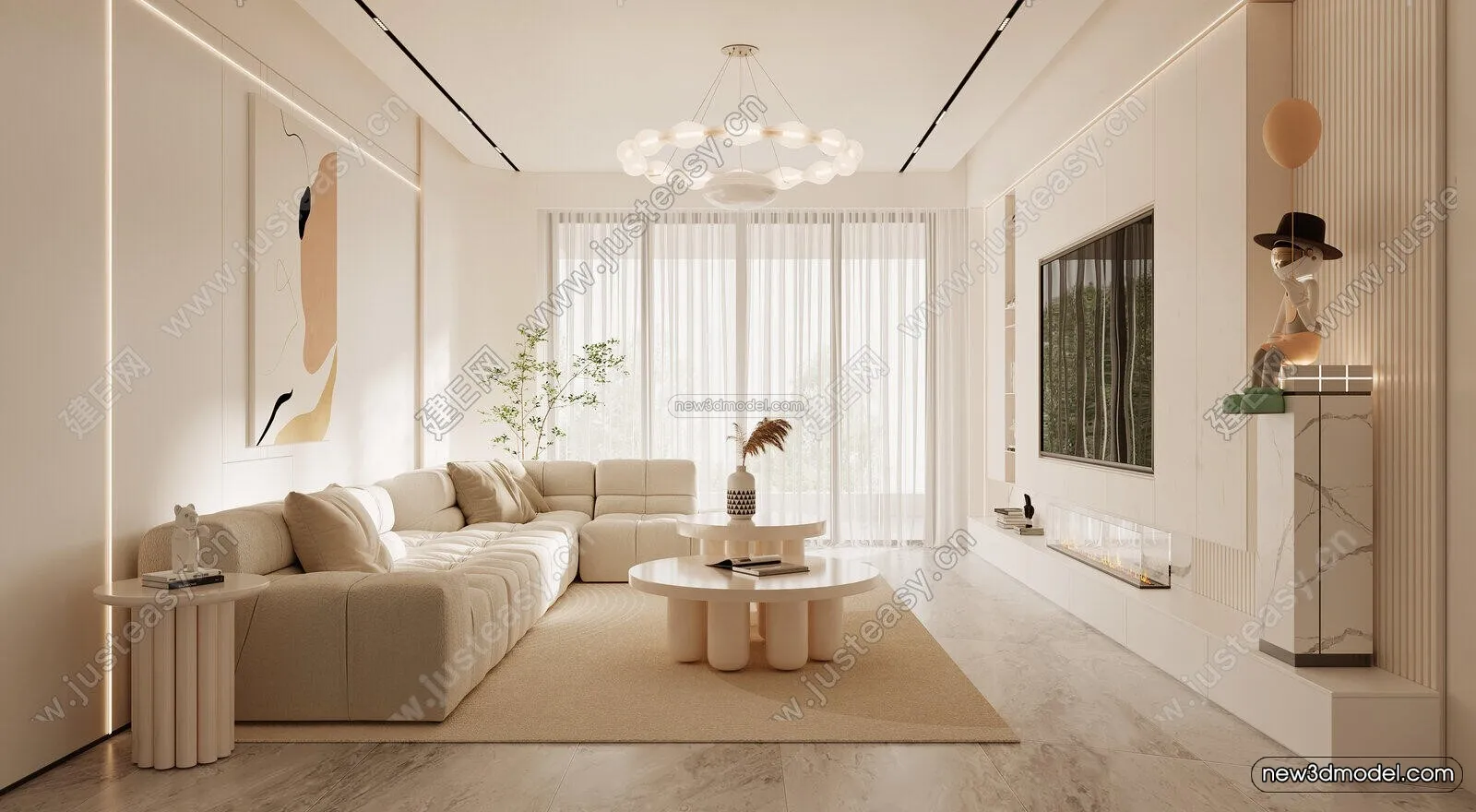 Modern Style Interior 3D Blocks and 3D Models – Living Room 3D Scene – 415 – CORONA