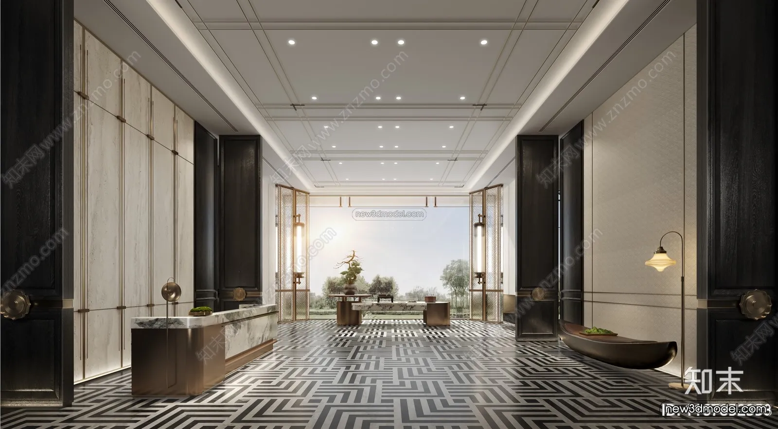 Modern Style Interior 3D Blocks and 3D Models – Lobby 3D Scene – 904 – CORONA