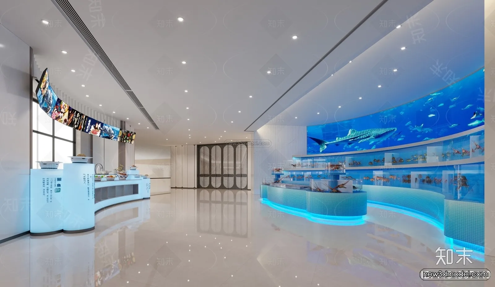 Modern Style Interior 3D Blocks and 3D Models – Seafood Restaurant 3D Scene – 1011 – CORONA