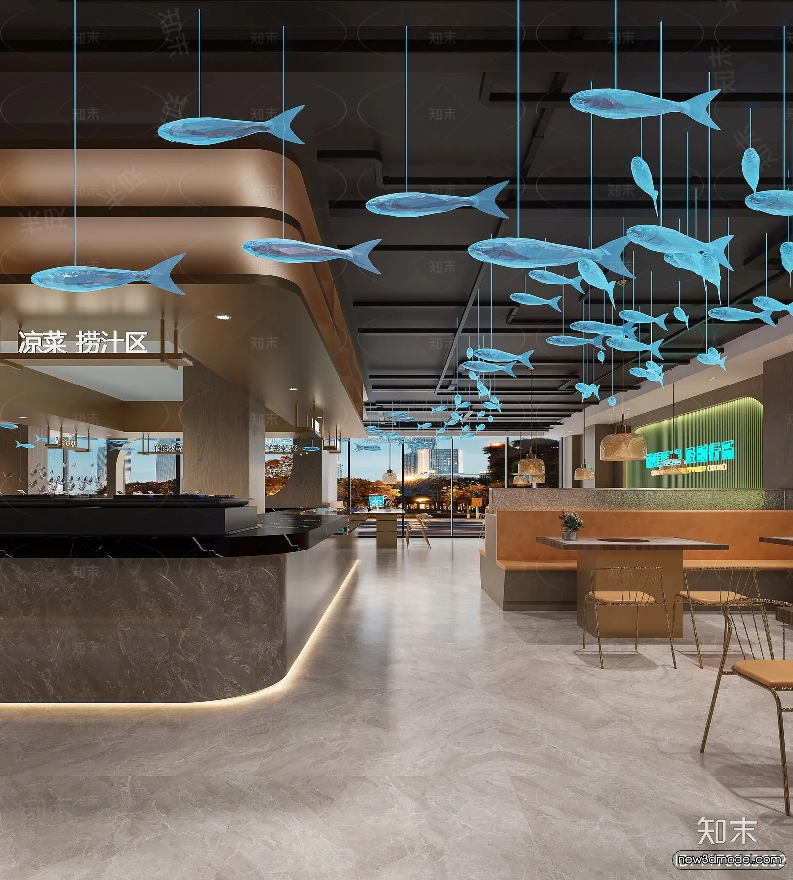 Modern Style Interior 3D Blocks and 3D Models – Seafood Restaurant 3D Scene – 1014 – CORONA