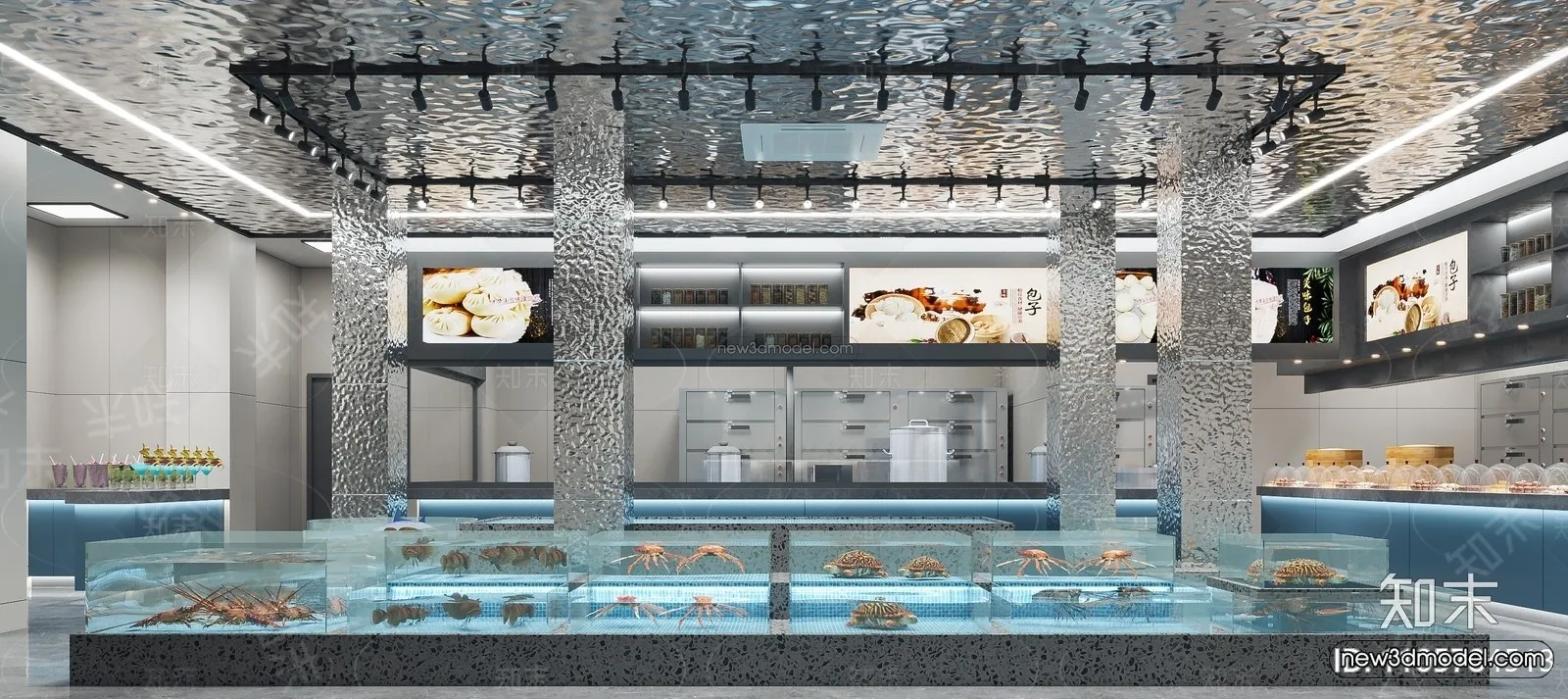 Modern Style Interior 3D Blocks and 3D Models – Seafood Restaurant 3D Scene – 1021 – CORONA