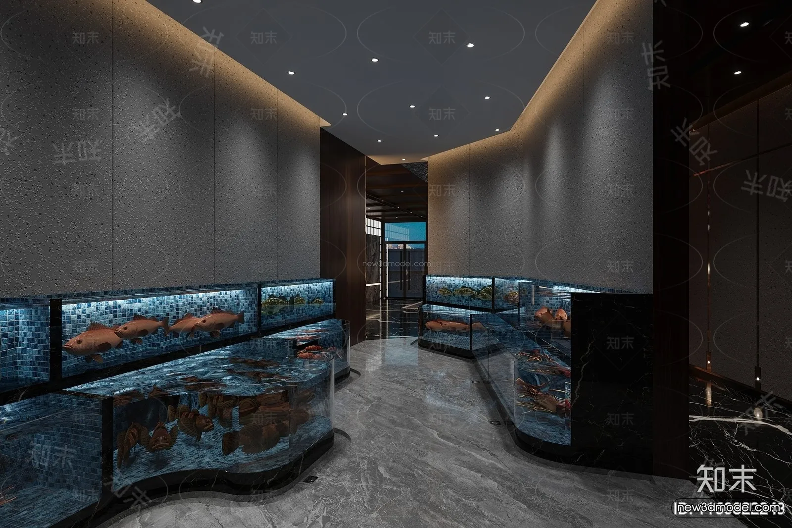 Modern Style Interior 3D Blocks and 3D Models – Seafood Restaurant 3D Scene – 1024 – CORONA
