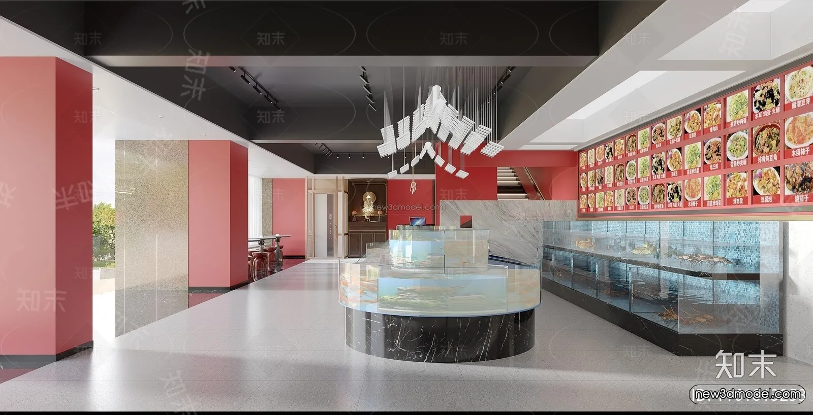 Modern Style Interior 3D Blocks and 3D Models – Seafood Restaurant 3D Scene – 1025 – CORONA