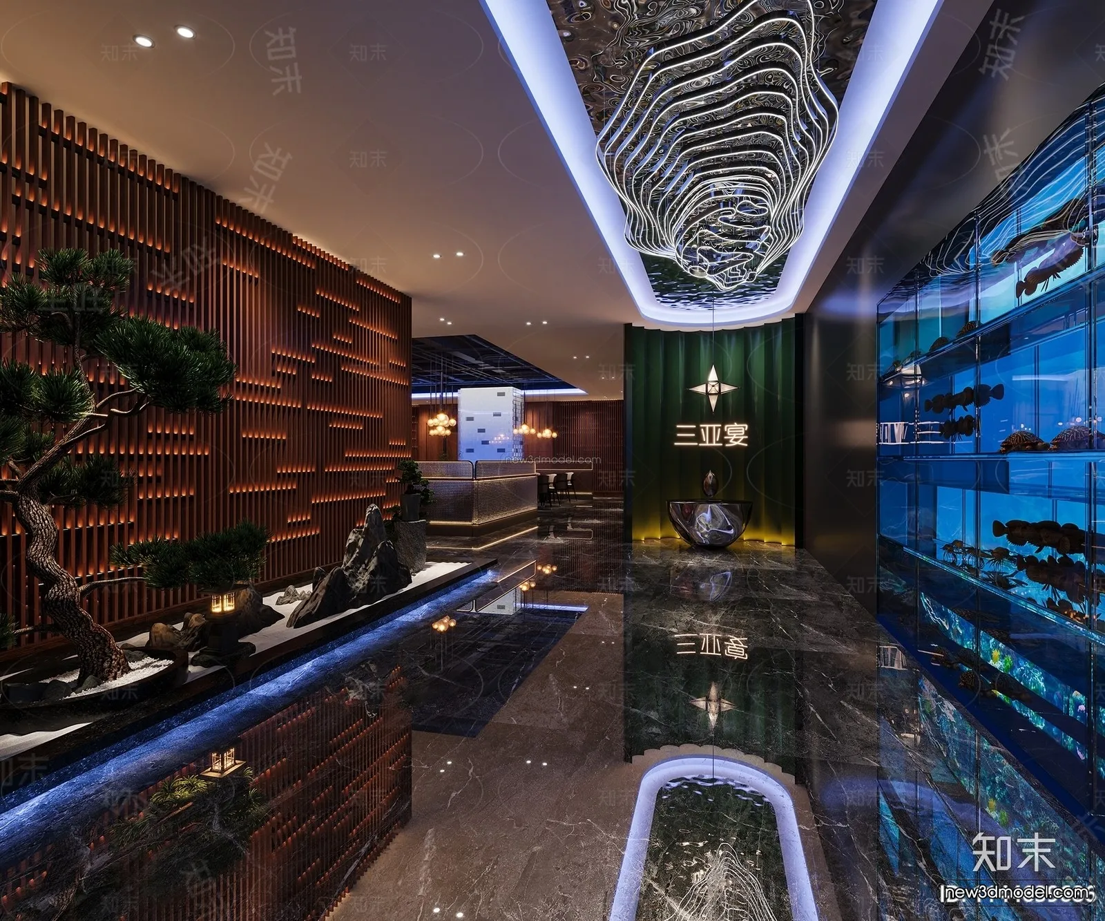 Modern Style Interior 3D Blocks and 3D Models – Seafood Restaurant 3D Scene – 1032 – CORONA