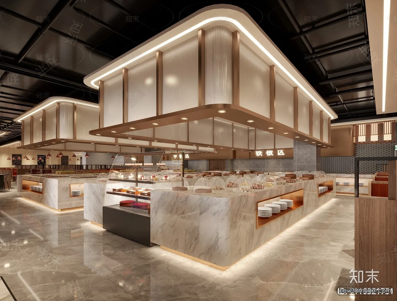 Modern Style Interior 3D Blocks and 3D Models – Seafood Restaurant 3D Scene – 1033 – CORONA