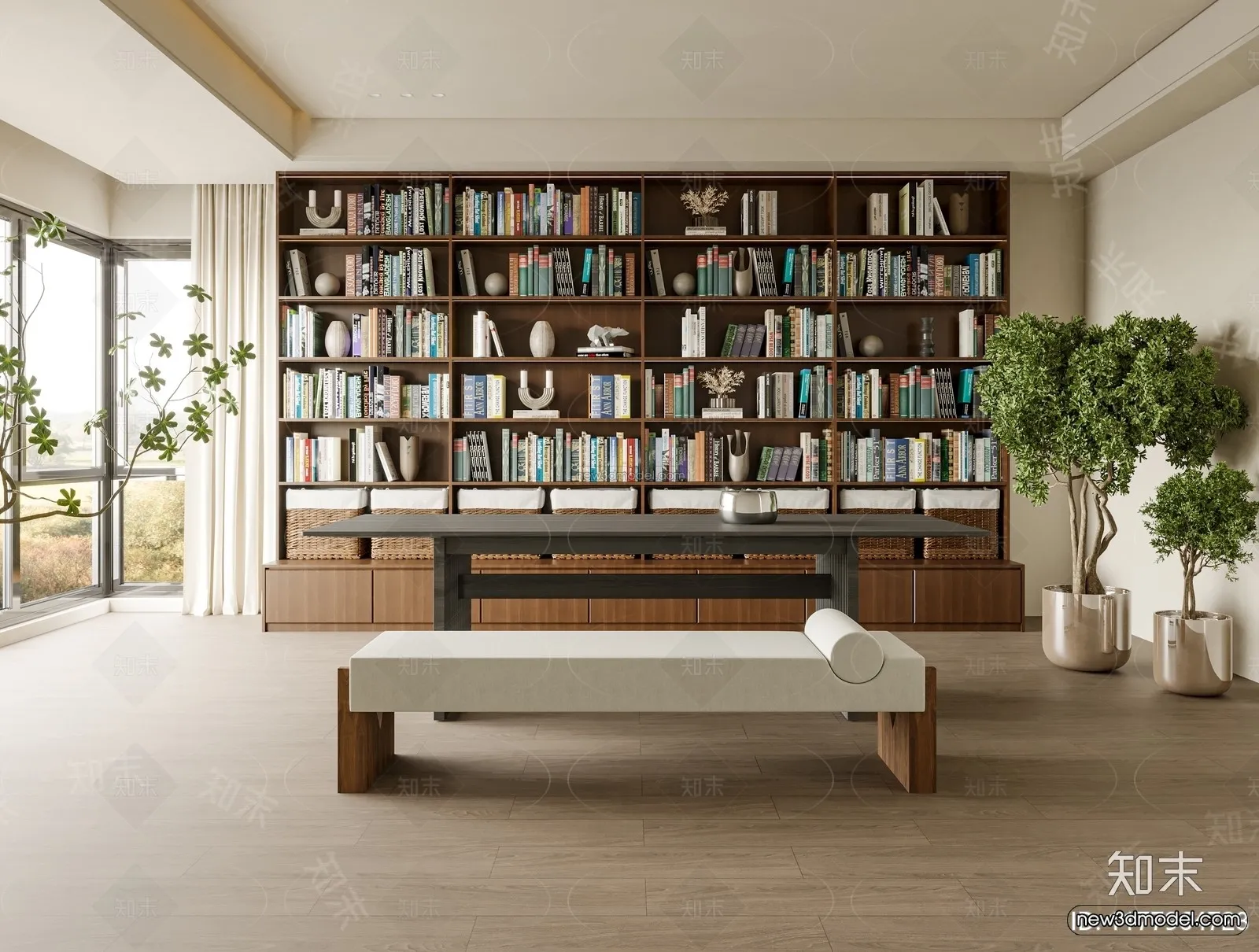 Modern Style Interior 3D Blocks and 3D Models – Study Room 3D Scene – 684 – CORONA