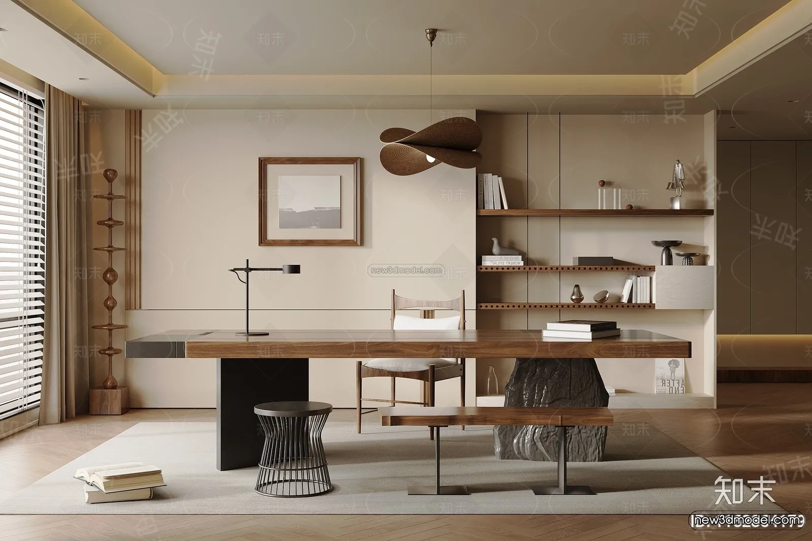 Modern Style Interior 3D Blocks and 3D Models – Study Room 3D Scene – 686 – CORONA