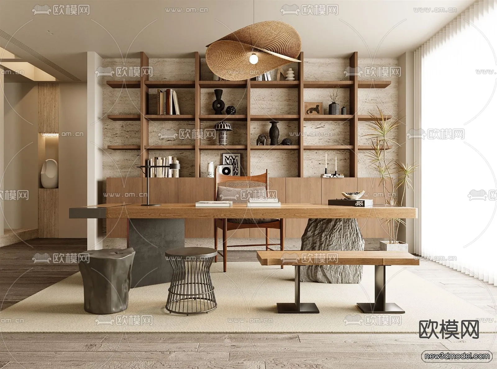 Modern Style Interior 3D Blocks and 3D Models – Study Room 3D Scene – 691 – CORONA