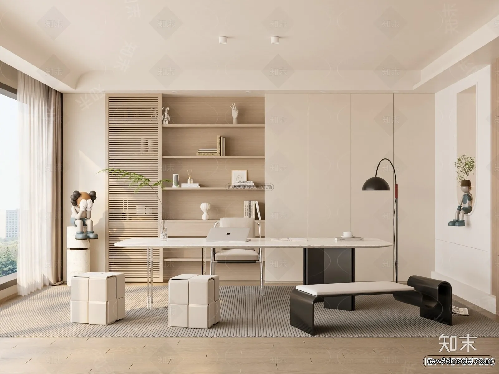 Modern Style Interior 3D Blocks and 3D Models – Study Room 3D Scene – 697 – CORONA