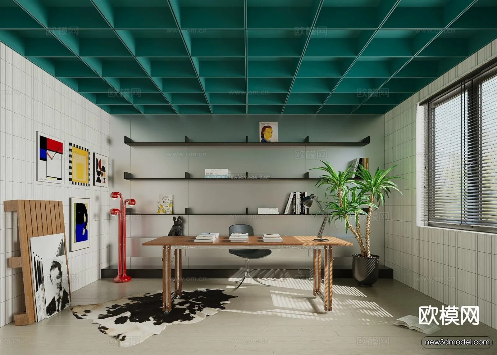 Modern Style Interior 3D Blocks and 3D Models – Study Room 3D Scene – 699 – CORONA