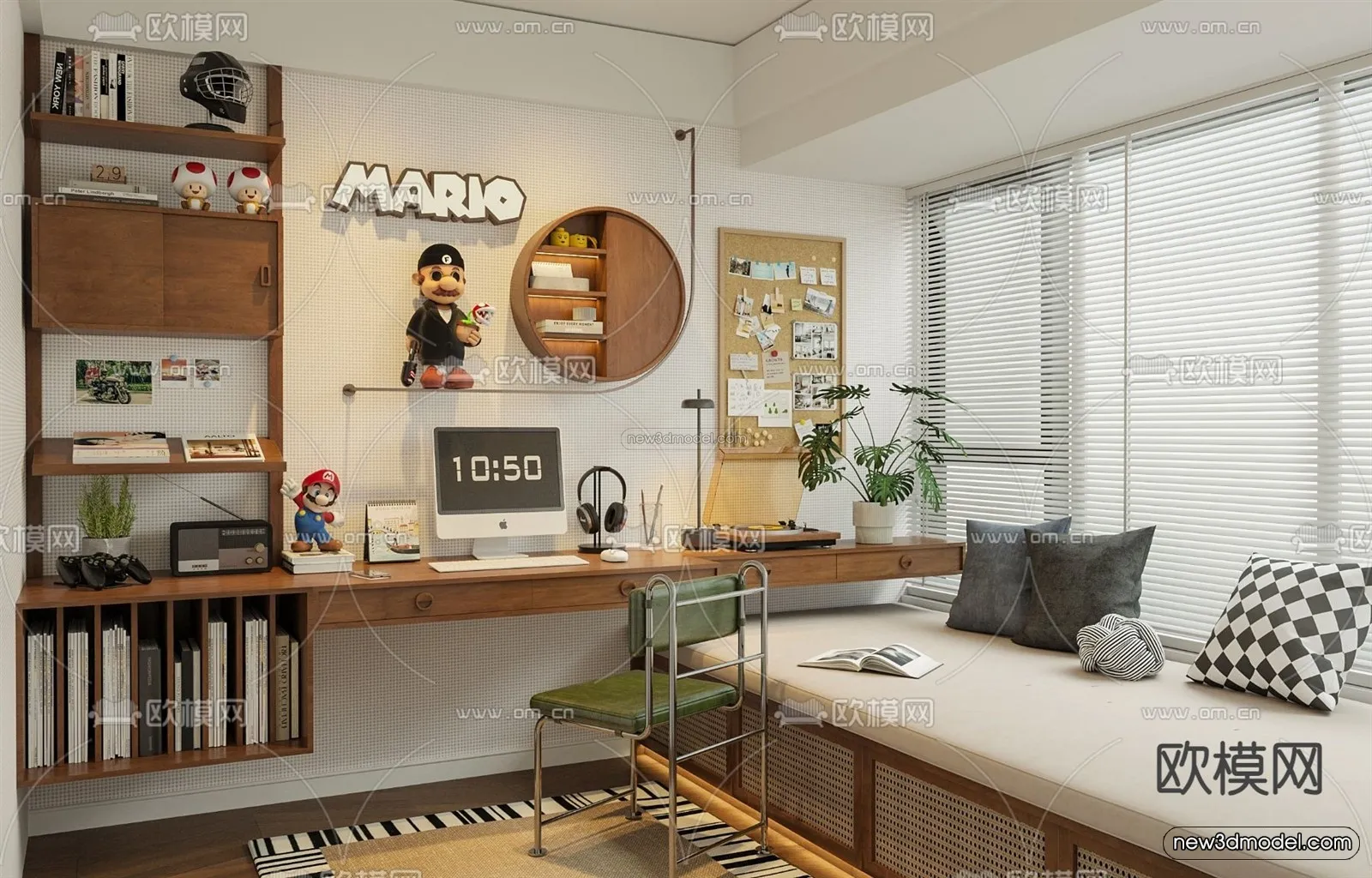 Modern Style Interior 3D Blocks and 3D Models – Study Room 3D Scene – 708 – CORONA