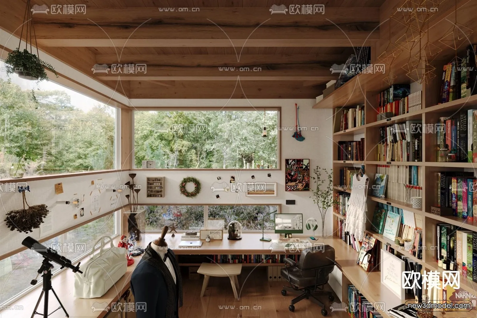 Modern Style Interior 3D Blocks and 3D Models – Study Room 3D Scene – 709 – CORONA