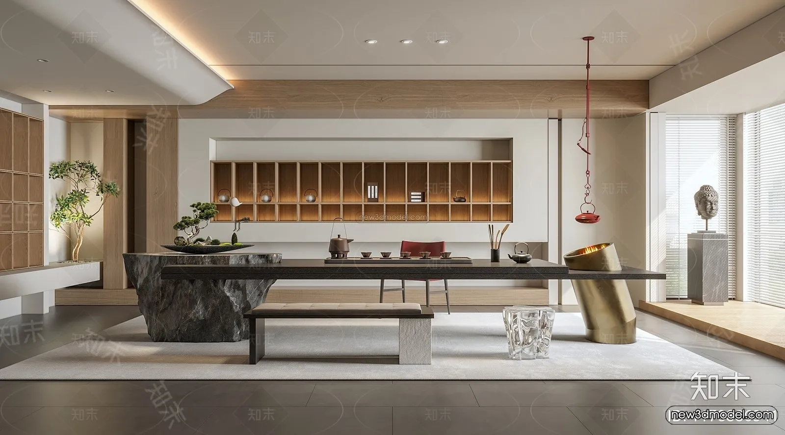 Modern Style Interior 3D Blocks and 3D Models – Tearoom 3D Scene – 710 – CORONA