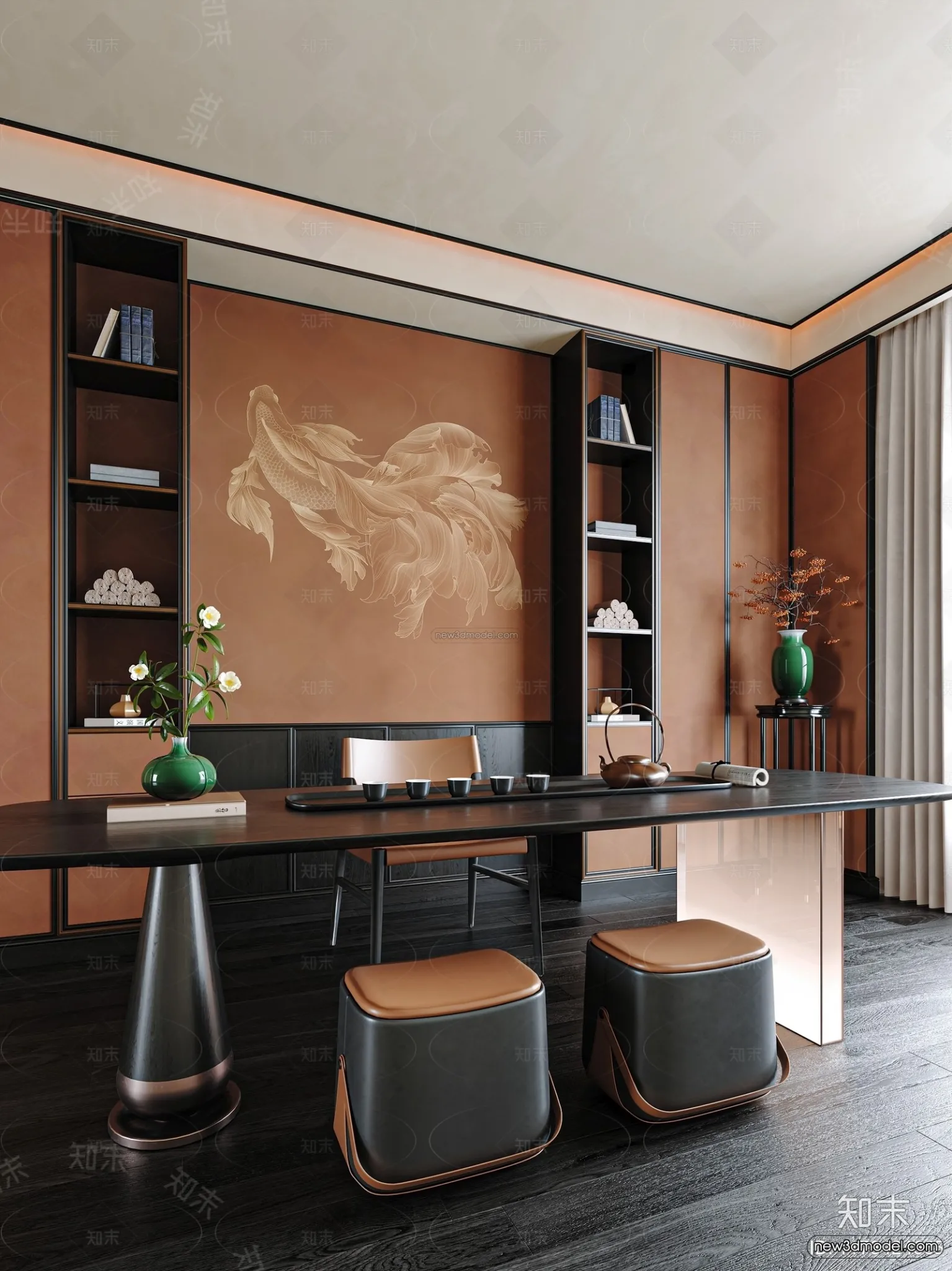 Modern Style Interior 3D Blocks and 3D Models – Tearoom 3D Scene – 711 – CORONA