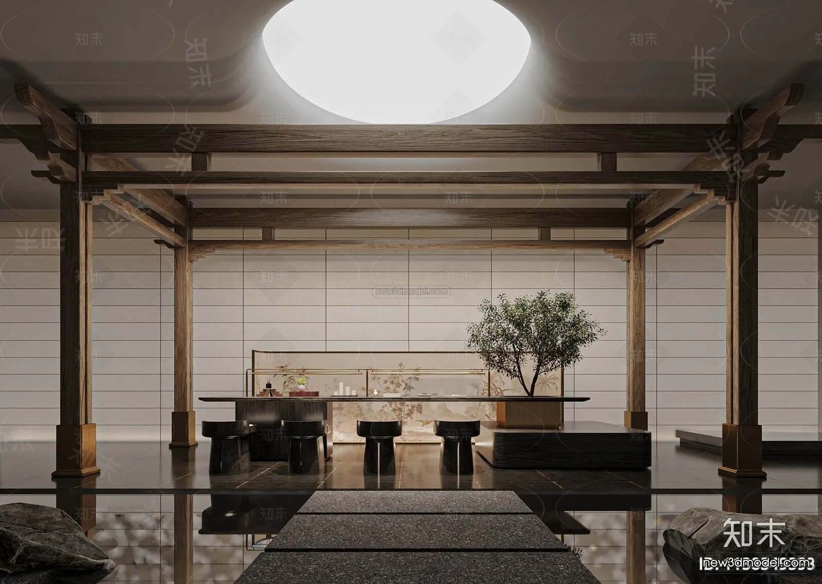 Modern Style Interior 3D Blocks and 3D Models – Tearoom 3D Scene – 712 – CORONA