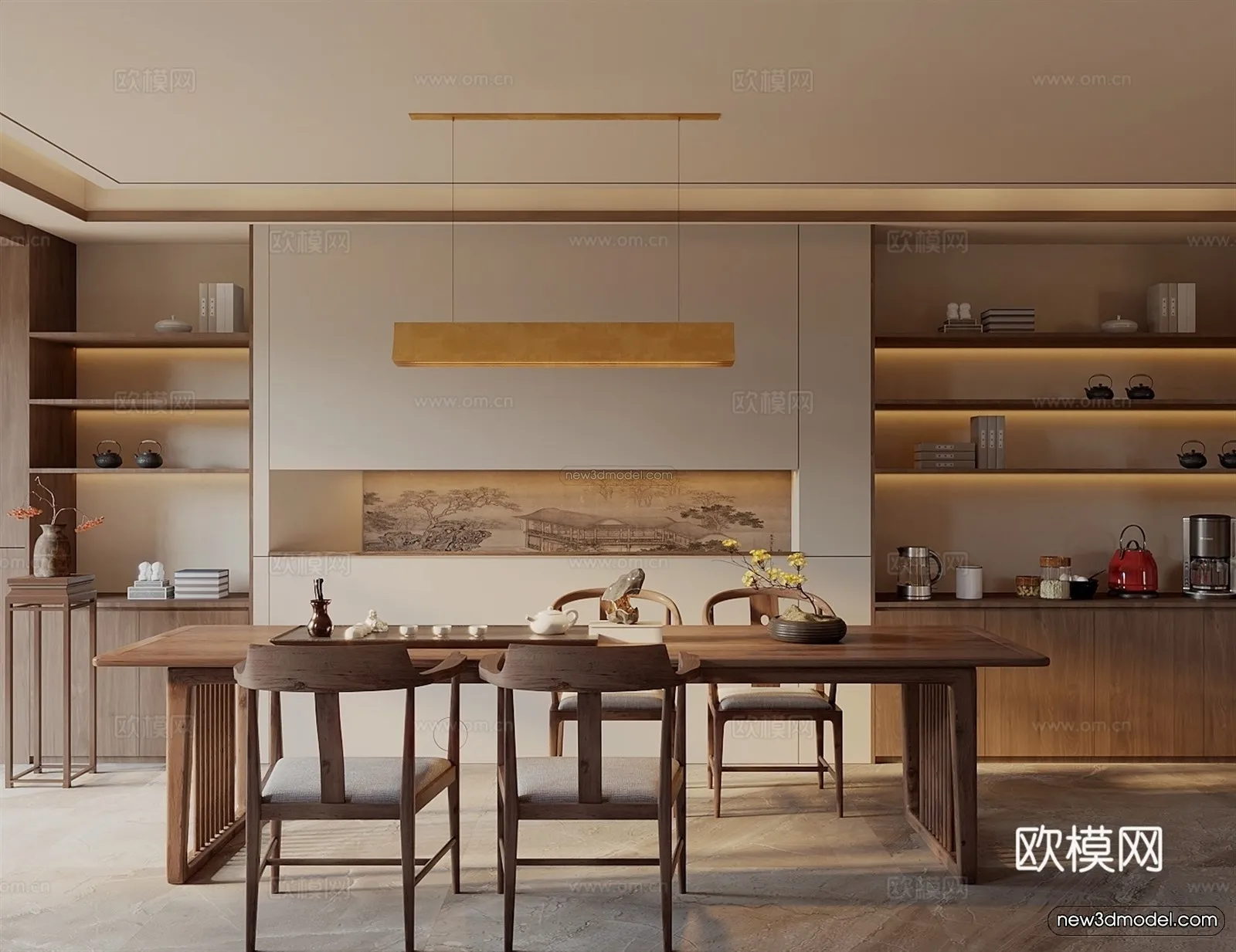 Modern Style Interior 3D Blocks and 3D Models – Tearoom 3D Scene – 714 – CORONA