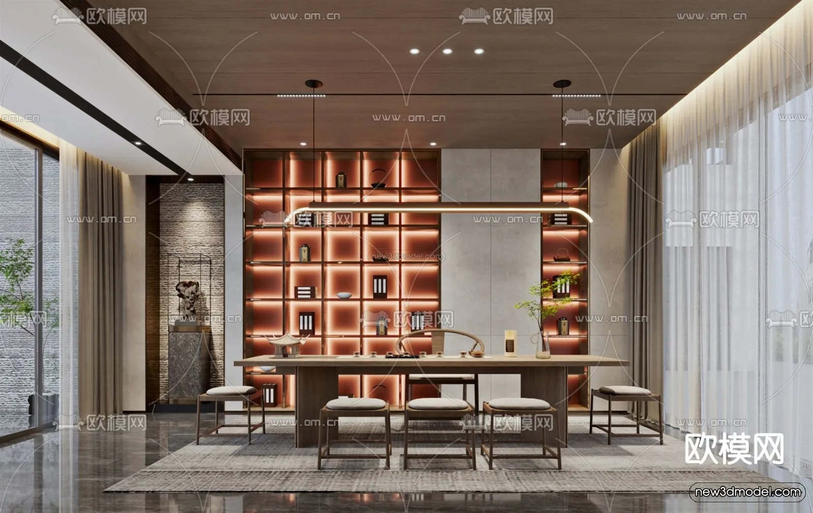 Modern Style Interior 3D Blocks and 3D Models – Tearoom 3D Scene – 715 – CORONA