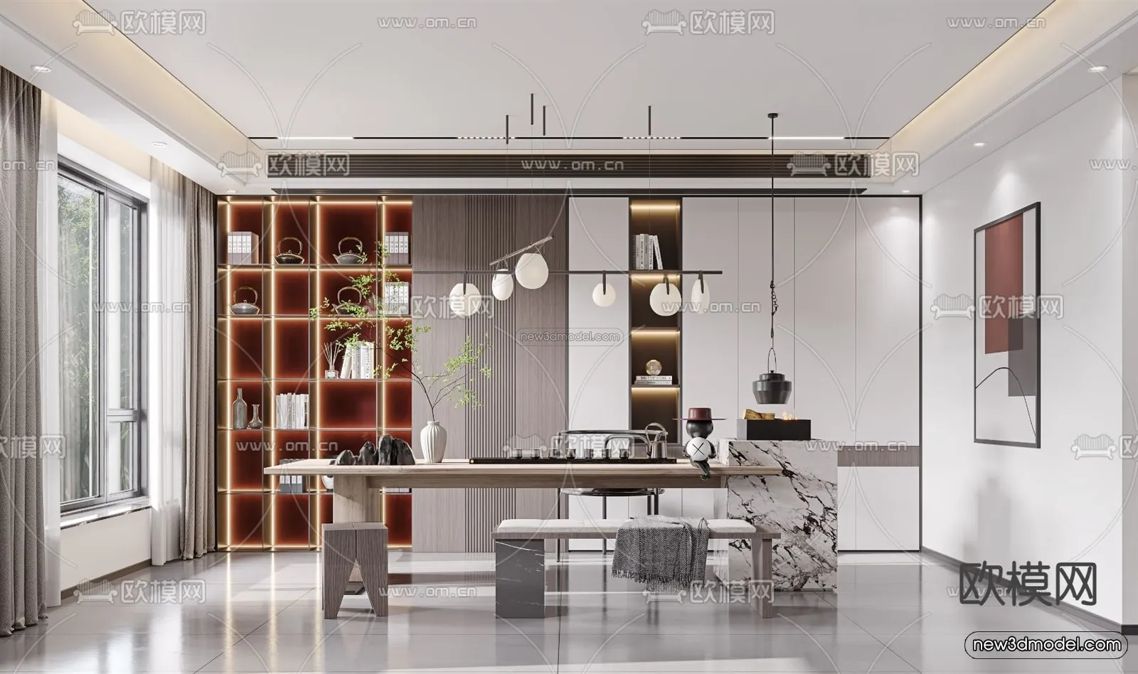 Modern Style Interior 3D Blocks and 3D Models – Tearoom 3D Scene – 716 – CORONA