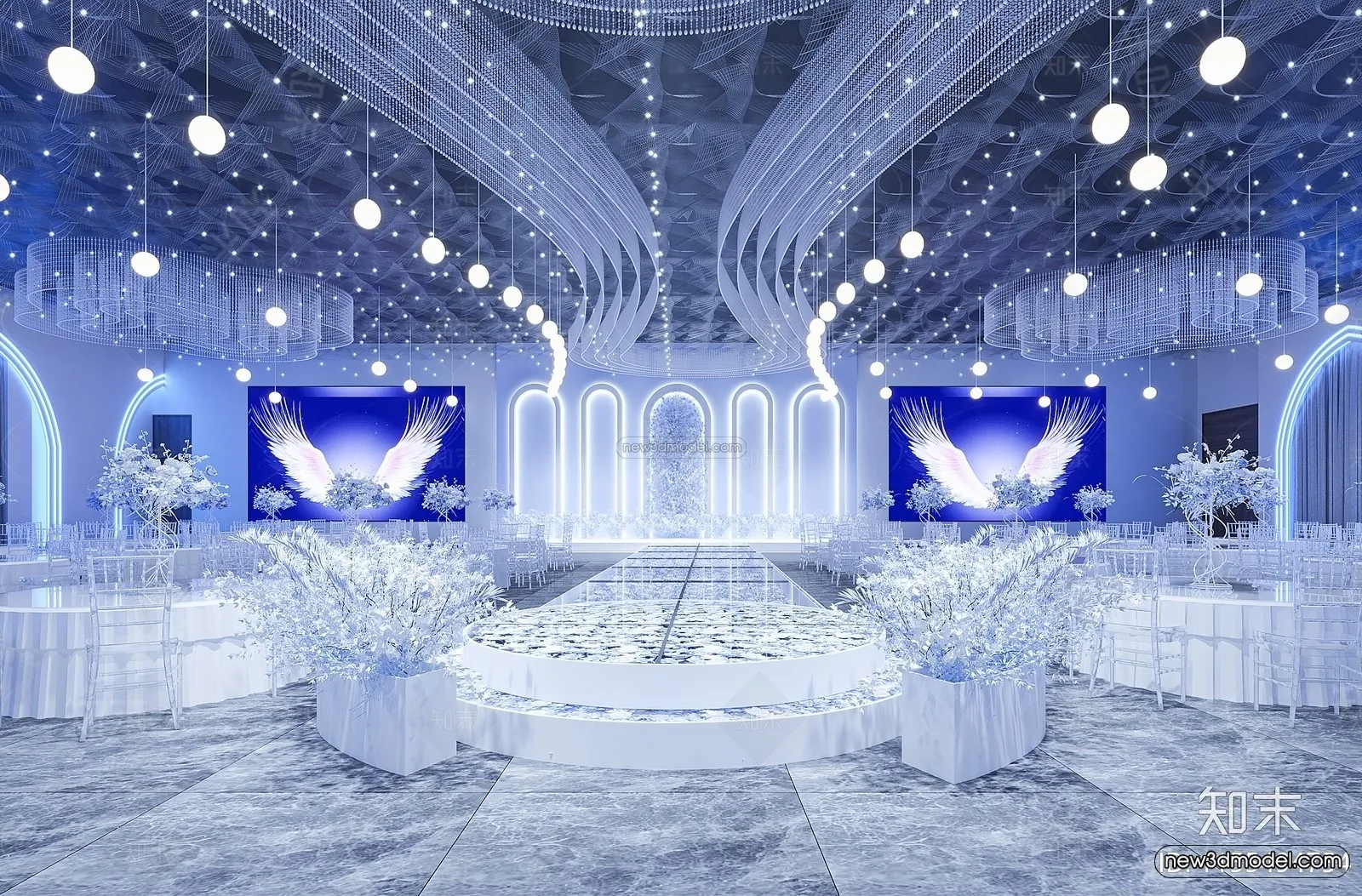 Modern Style Interior 3D Blocks and 3D Models – Wedding Hall 3D Scene – 943 – CORONA