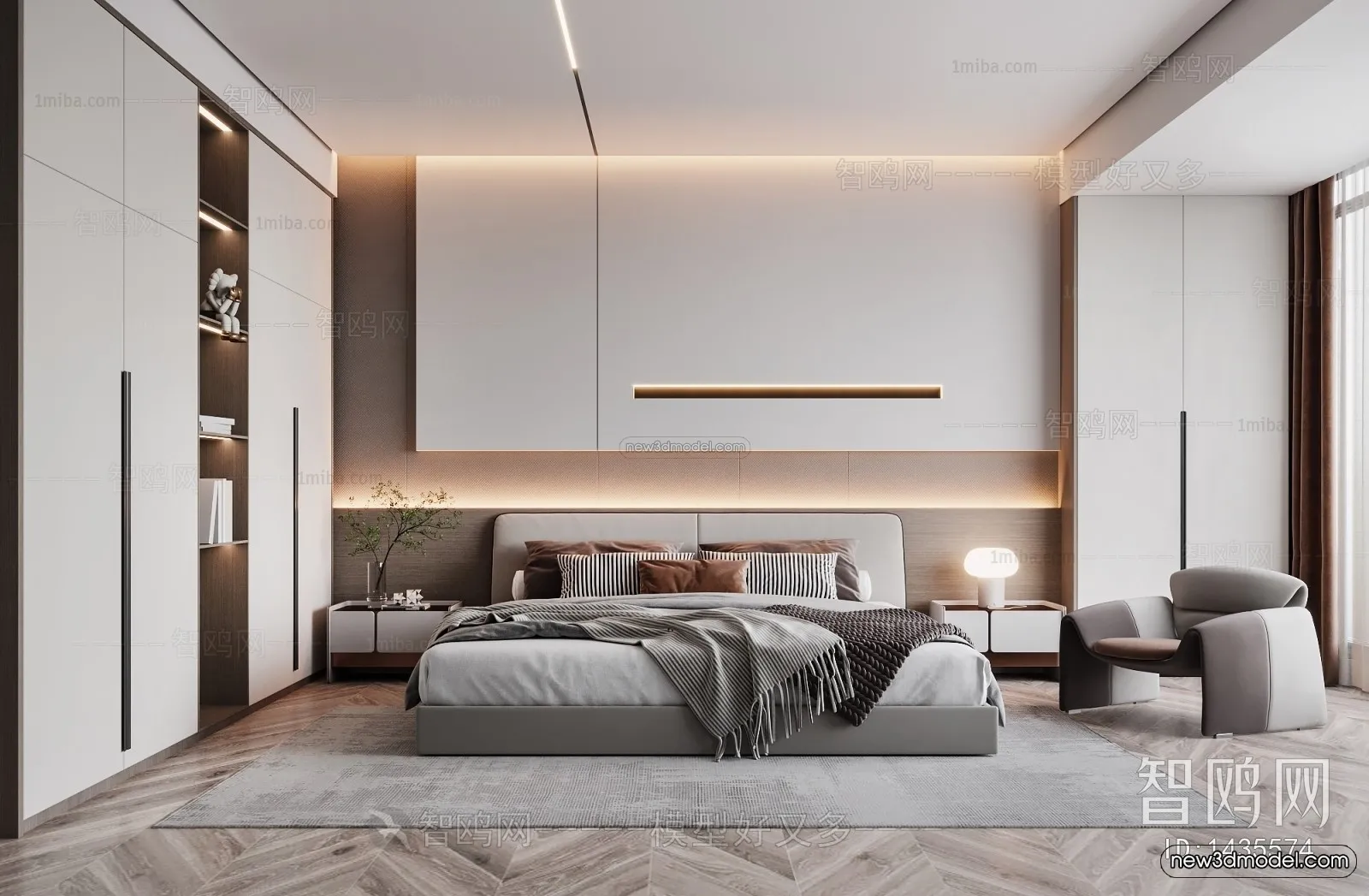 Modern Style Interior 3D Blocks – Bedroom 3D Model – 164 – VRAY