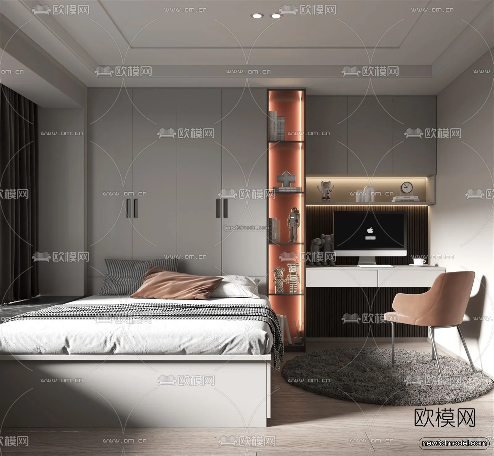 Modern Style Interior 3D Blocks – Bedroom 3D Model – 166 – VRAY